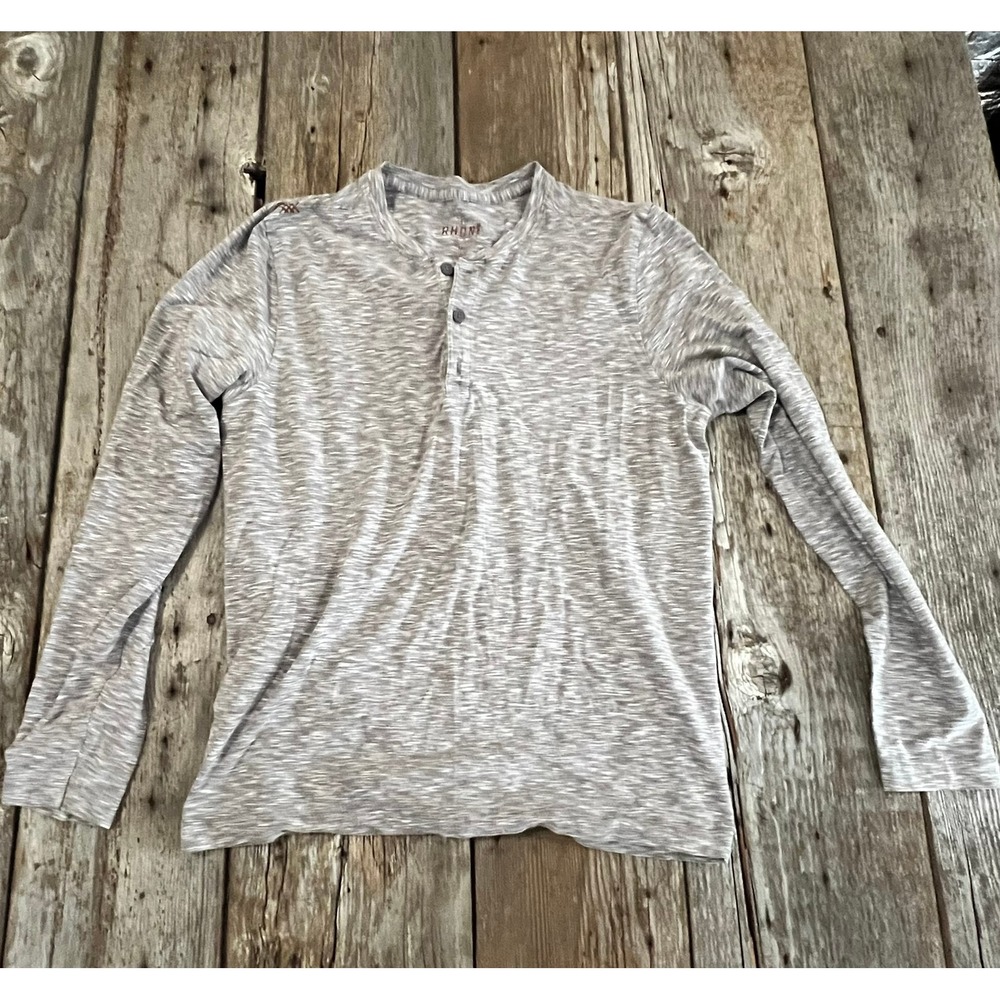 Rhone Mens Space Dye Long Sleeve Henley Shirt Grey White Size Medium